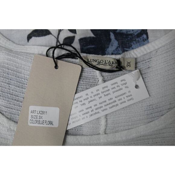 LUNGO L'ARNO Sz 3x Blue White Floral Linen Top Blouse NWT Made in Italy - Picture 2 of 9